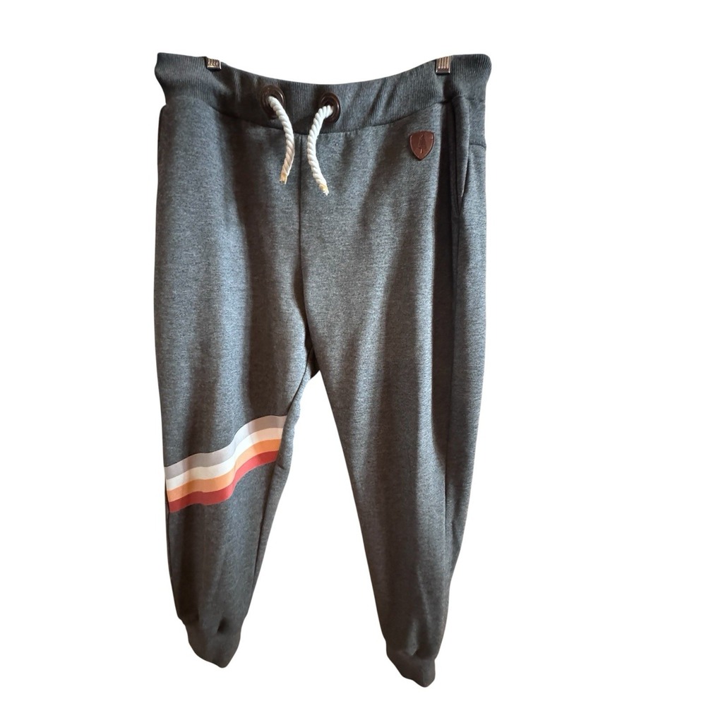 Wanakome Cotton Blend Men's L Grey Lounge Pants Rope Tie Retro Stripe Design